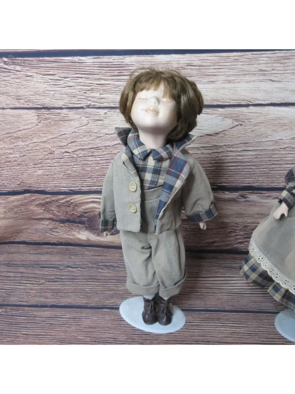 Pair Unique Victorian Kissing Porcelain Dolls Boy & Girl 14